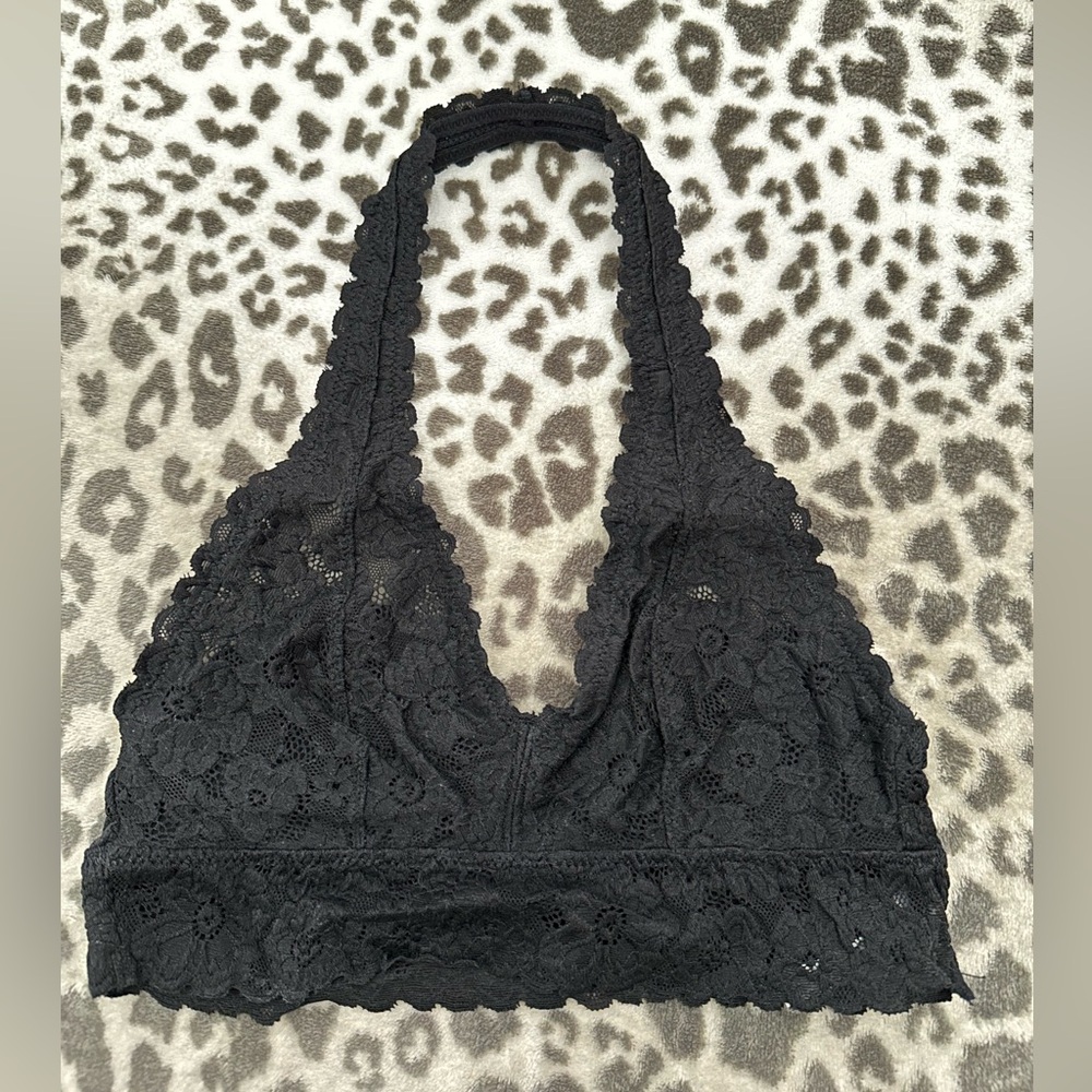 Aerie Floral Lace Halter Bra in Black Size Small